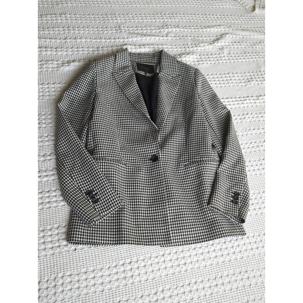Maje Vadimy Houndstooth One Button Blazer Sz Large 40 Black White‎ Office
